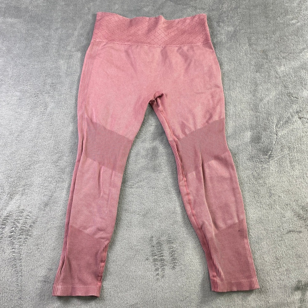 SAVVI Women's‎ Seamless Ribbed Leggings Pink XL Workout Athleisure Gym Yoga